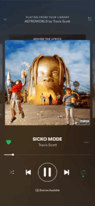 Screenshot of Spotify player with the album cover moving downwards and jumping back in place.